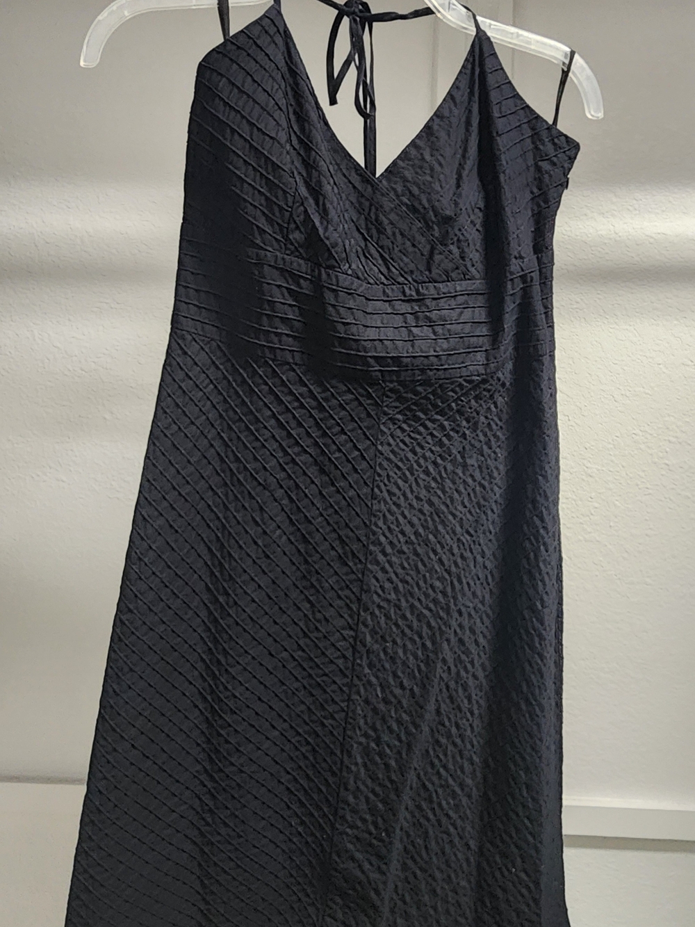 Black Textured Halter Cotton Dress - Women
